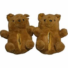 Cute Women s Brown Bear Faux Fur Slip-On Slippers Non-Slip Soles Size 6 - 10