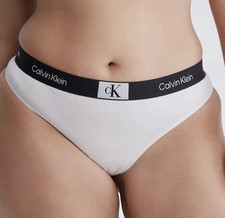 CALVIN KLEIN 1996 Modern Cotton White Black Thong Panty Womens Plus Sz 1X 2X 3X