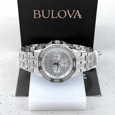 Bulova Men's Octava Crystal 96C134 Silver Dial Stainless Quartz Watch 41.5mm