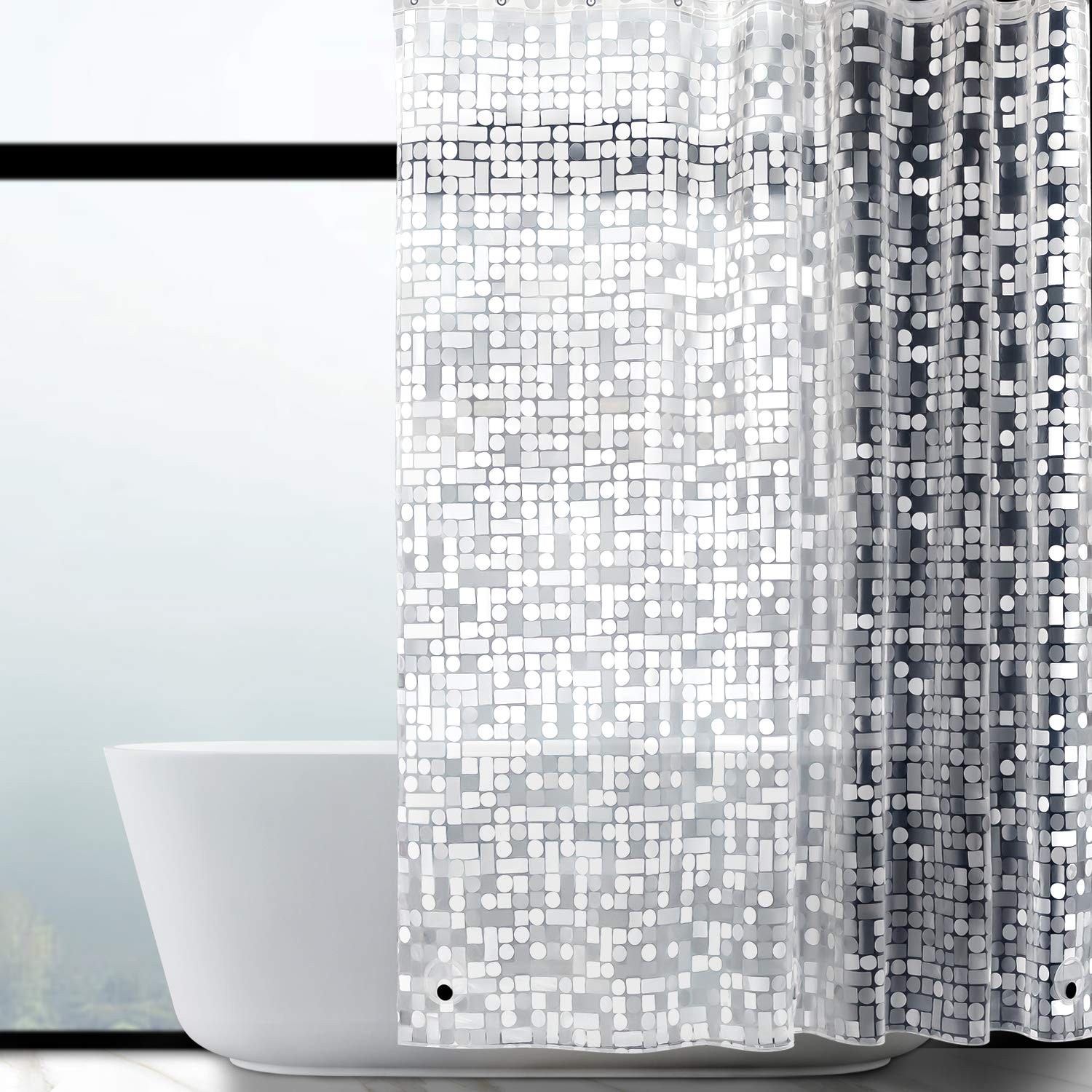 Rideau de douche anti-moisissure 183 x 200 cm EVA imperméable avec 12 anneaux