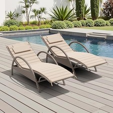 Chaise Lounge Cushion Outdoor Set of 2, Foldable Waterproof Pool Lounge Chair