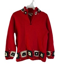 Vintage 90s Streetwear Worsted Wool Geometric Knit Quarter Zip Sweater Medium