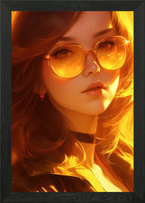 golden glare anime girl Framed Wall Art Poster Canvas Print Picture