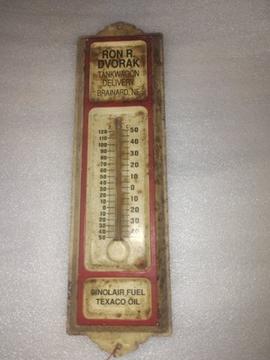 Ron R. Dvorak Sinclair Texaco Metal Thermometer Tankwagon Delivery Brainard NE