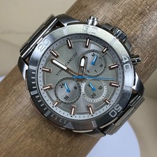 Vince Camuto Men VC/1147SV Day Date All Stainless Steel Quartz Watch 8 1/4"