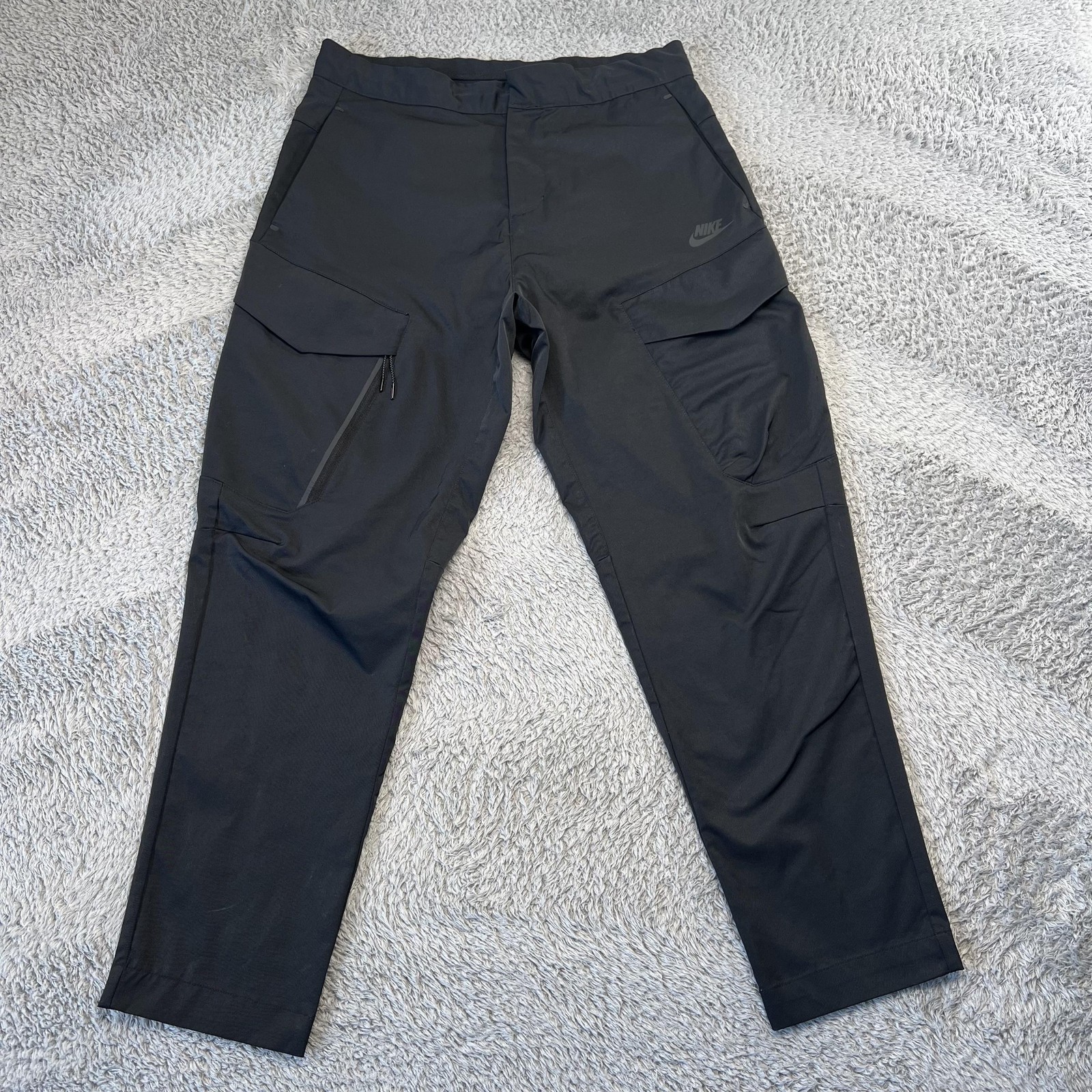 Mens 32 Black Cargo Jogger Woven Elastic Waist Zip Pockets Dh3866-010