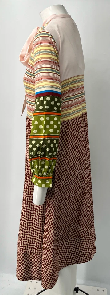 Marni ALTERED Multicolor Printed Pussy-Bow Long Sleeve Knee-Length Dress sz 40 - Image 2 of 4