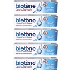 5 Pack - Biotene Fluoride Toothpaste, Fresh Mint, Gentle Formula 4.3oz Each