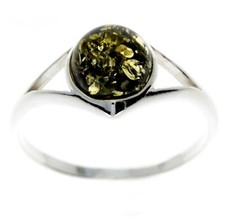 925 Sterling Silver & Genuine Baltic Amber Classic Ring with Round Stone - M731