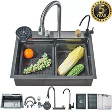 Stainless Steel Kitchen Sink Set 60cm x 46cm Waterfall Inset Kitchen Sink