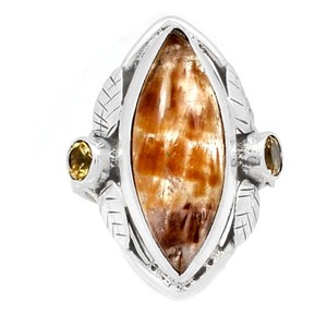 Leaves-Cacoxenite-amp-Citrine-925-Sterling-Silver-Ring-Jewelry-s-7-5-RR196813