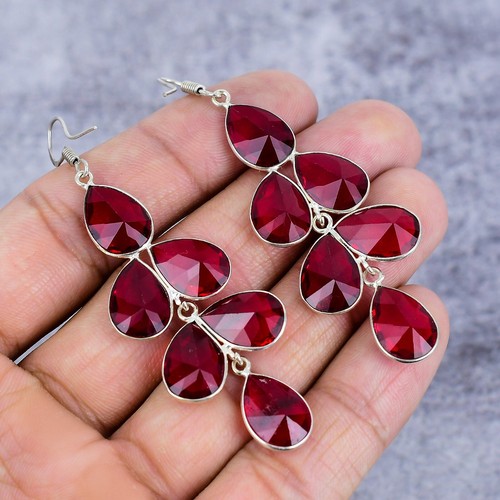 Ciondolo gioiello in argento sterling 925 con pietra preziosa granato regalo per orecchino da donna - Foto 4 di 4