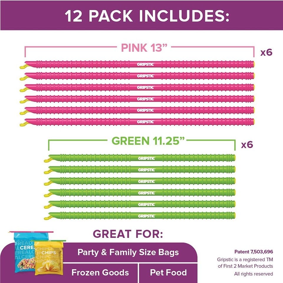 GRIPSTIC Bag Sealer Reusable Chip Clips, Bag Clips. Patented