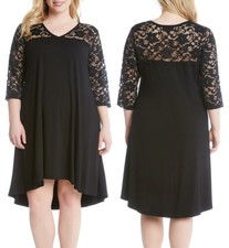 Karen Kane L13600w Black Lace Yoke Stretch Jersey V-Neck Swing Dress, 0X - $130