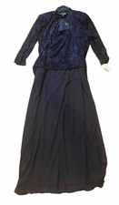 Alex Evenings Navy Blue Long Sleeve Long Evening Gown/Dress Size 16 NWT