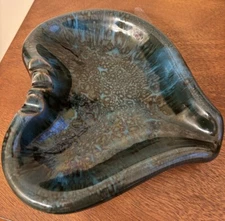 Vintage Mid Century Turquoise Teal Drip Glaze Ashtray