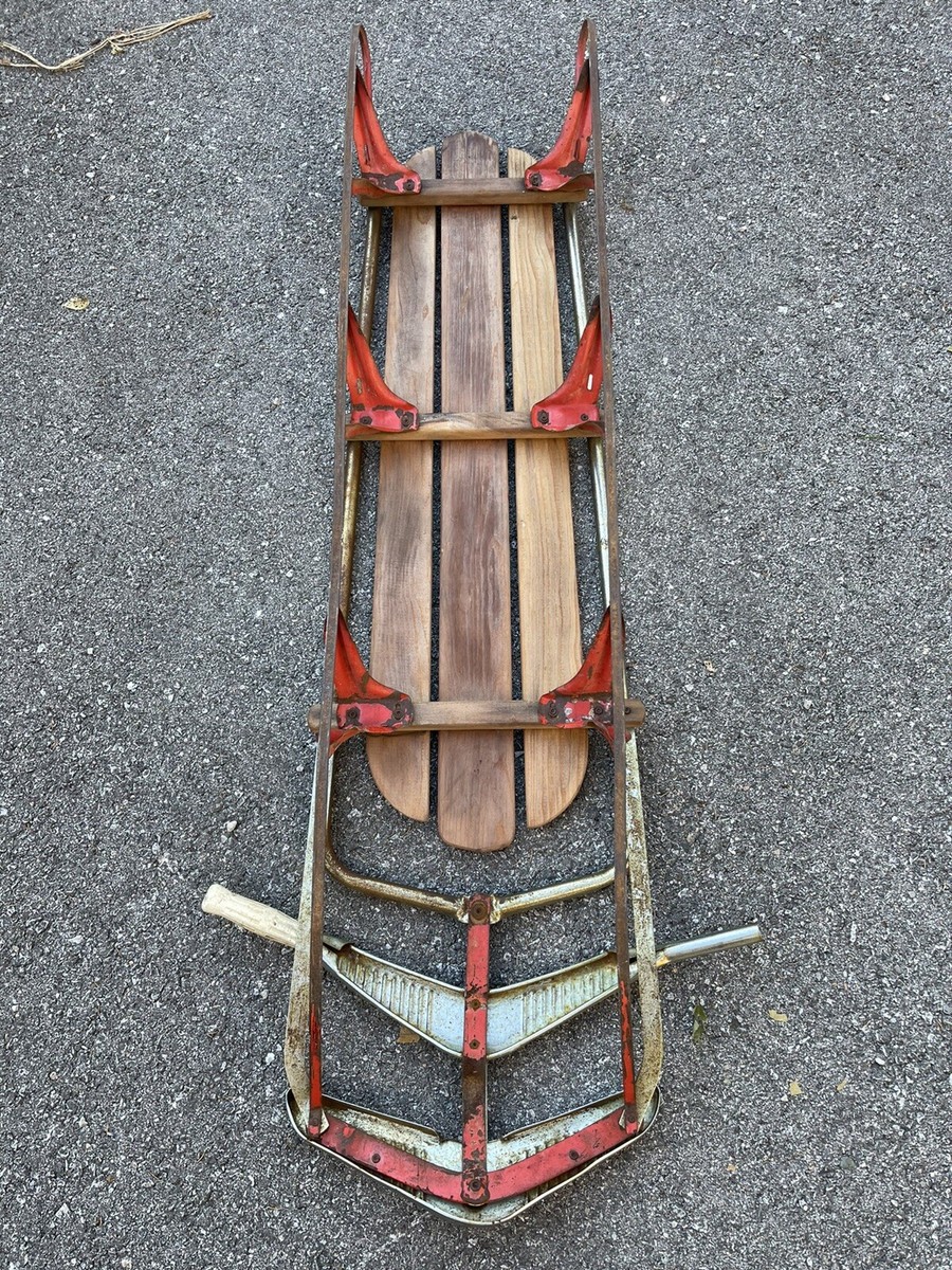 Vintage Antique Wood Metal Sled Sleigh 56” with Handle | eBay