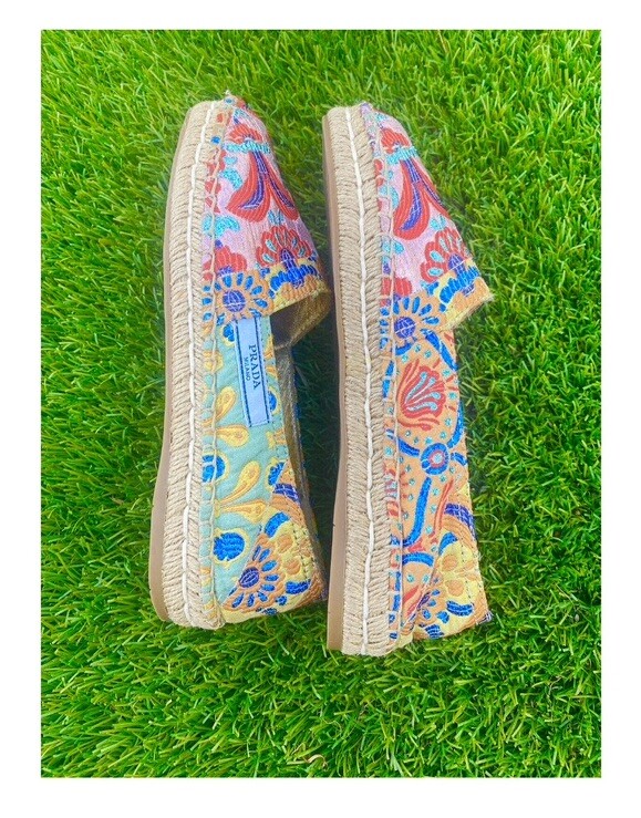 PRADA Jute Metallic Espadrilles Paisley Floral Jacquard PRADA Jute Metallic Espadrilles Paisley Floral Jacquard