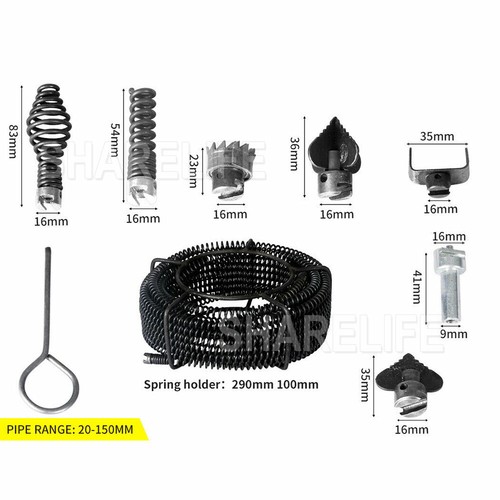 Plumber Drain Snake Pipe Cleaner Pipeline Sewer 12M w 6 Drill Bit Tool - Picture 8 of 10