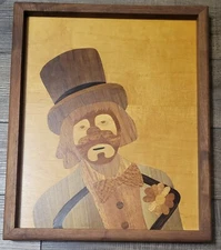 Clown Marquetry Inlay  16" x 13” Signed & No.  Mollenhauer Wall Hanging Picture