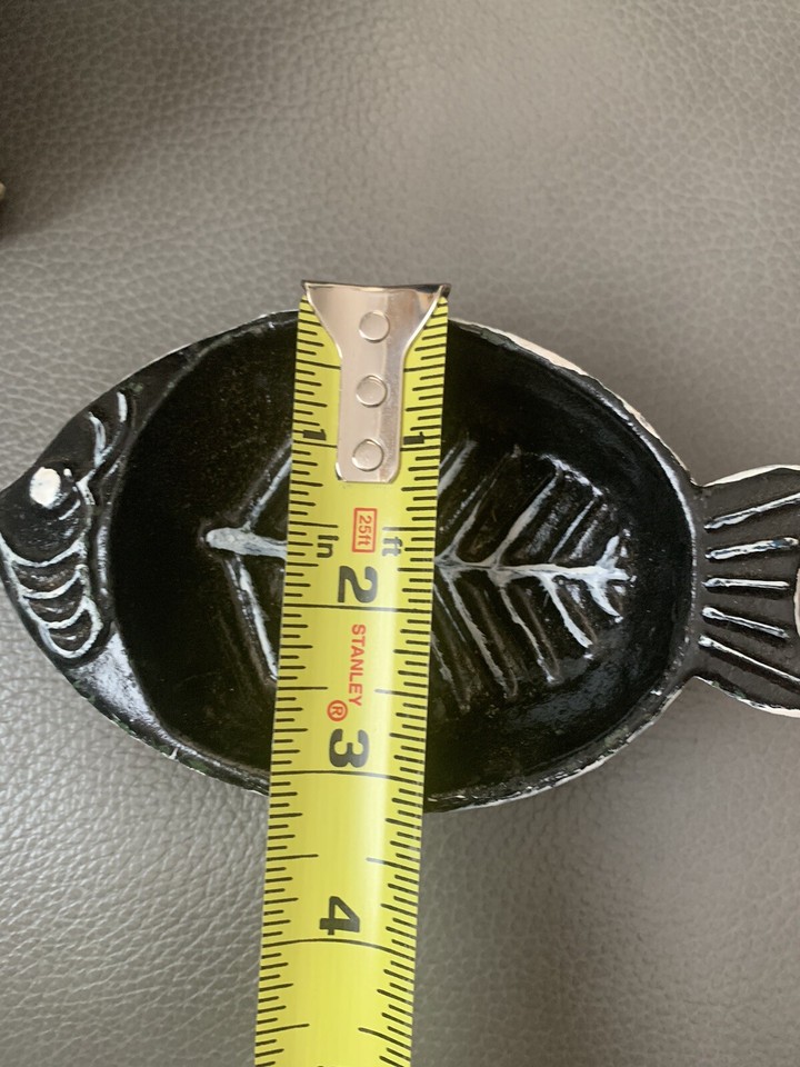 Vintage Cast Iron Soap Dish Fish Footed Japan Painted Black & White