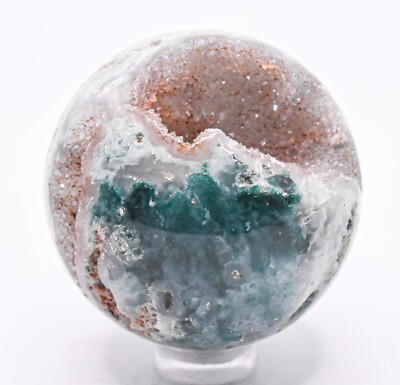 47mm Green Chalcedony w/ Open Quartz Druzy Sphere Gemstone Mineral Ball - India