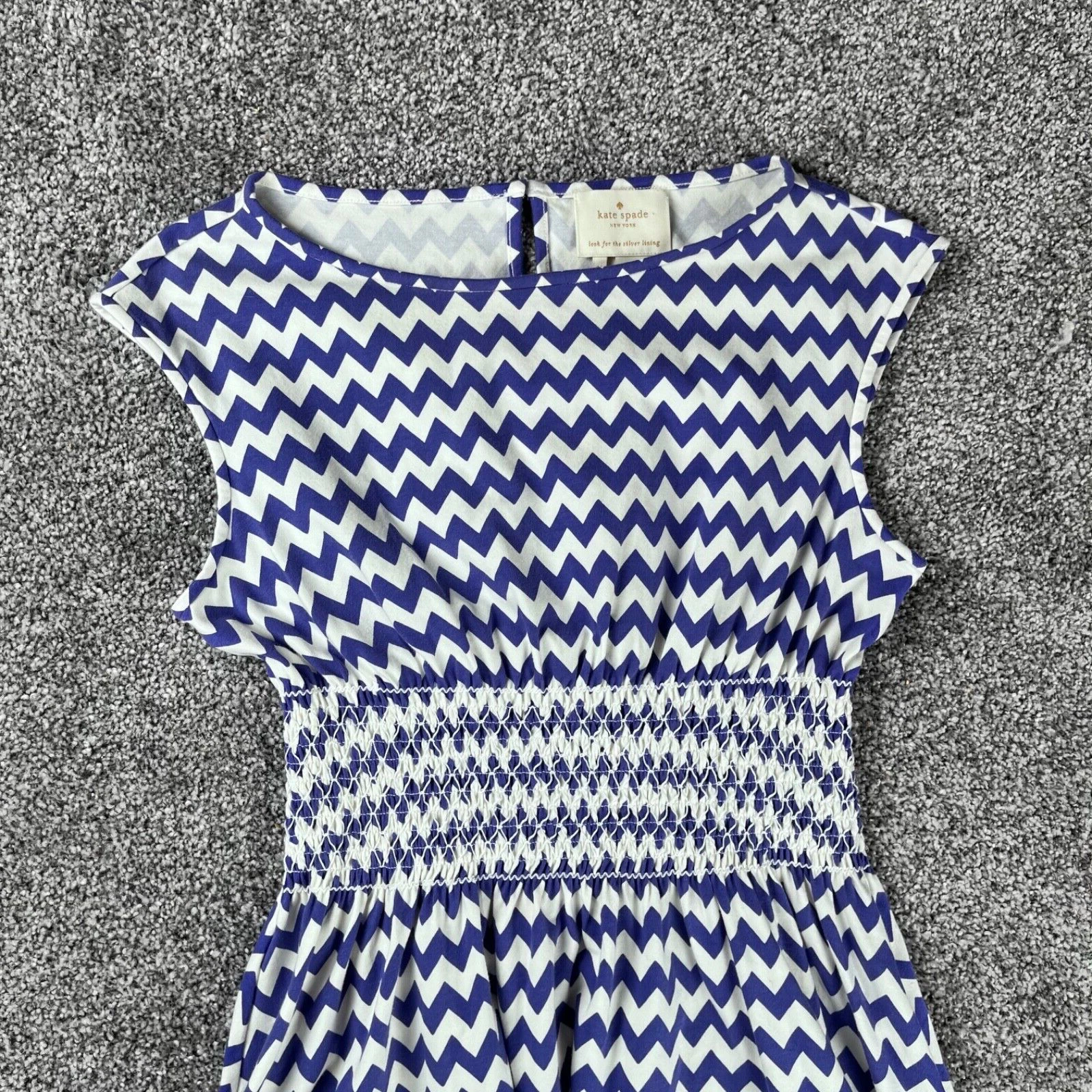 Abito donna Kate Spade smock taglia M zig zag righe blu bianco linea A