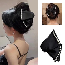 Rhinestones Satin Bow Hair Claw Vintage DIY Ponytail Hairpin Hair Accessories 、
