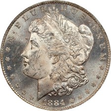 Dólar de plata Morgan 1884-O graduación profesional MS-63 PL! Blast White! ¡Antigua losa verde! Excelente!