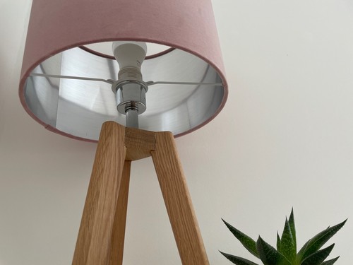 Lampshade Blush Pink Velvet Brushed Silver Drum Light Shade - 第 7/22 張圖片