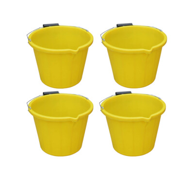 4 x Baumeister Kunststoff Garten Eimer mit Griff 3 Gallonen Wasserspeicher gelb UK
