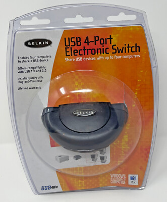 Belkin F1U200 Black USB 4-Port Electronic External Switch Share Devices New