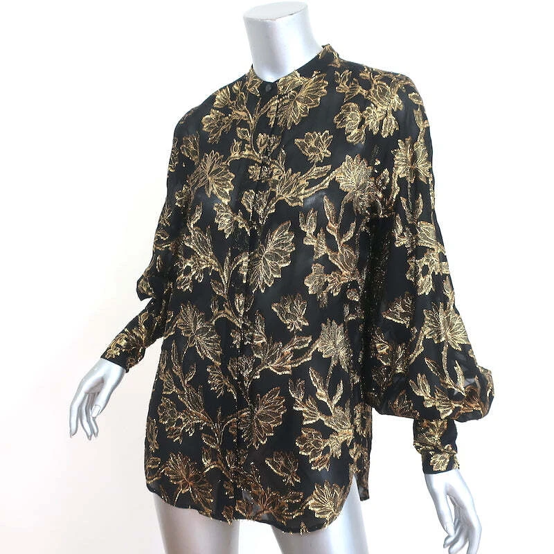 Blusa Equipment Boleyn Negra/Dorada Metálica Floral Jacquard Talla Pequeña Foto 2 de 4