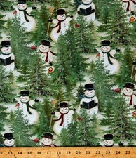 Cotton Snowmen Holidays Winter Christmas Trees Fabric Print by the Yard D407.31