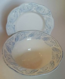 oceanside pottery barn portugal plate platter serving bowl fish blue