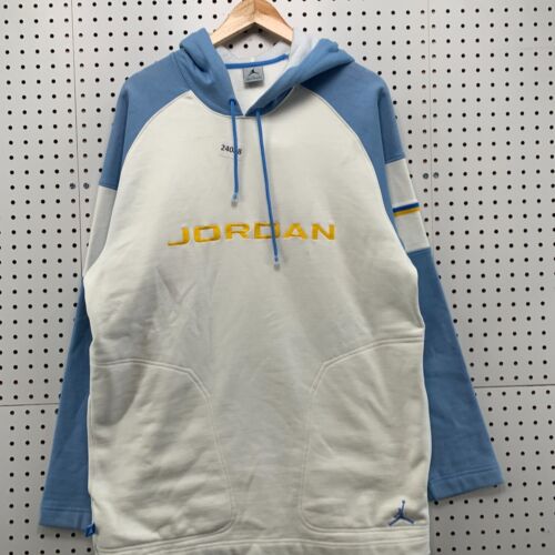 Vintage JOrdan Hooded Sweatshirt Baby Blue White Yellow Jumpman Large 22.5x32 - Picture 1 of 20
