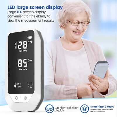 #ad 3 in 1 Electric Blood Pressure Blood Sugar Uric Acid Meter Home Use For Elderly $109.99