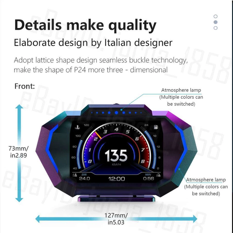 OBD2+GPS HUD Gauge Head Up Car Digital Display Speedometer Turbo RPM Alarm Temp - image 2 of 4