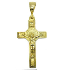 14K St. Benedict Big Cross Yellow Gold Pendant Charm