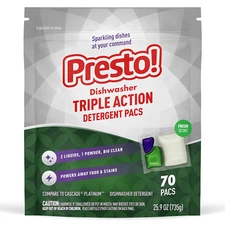 Amazon Brand -  Triple Action Dishwasher Pacs, Anti-Spotting, Fresh Scent, 70 Co