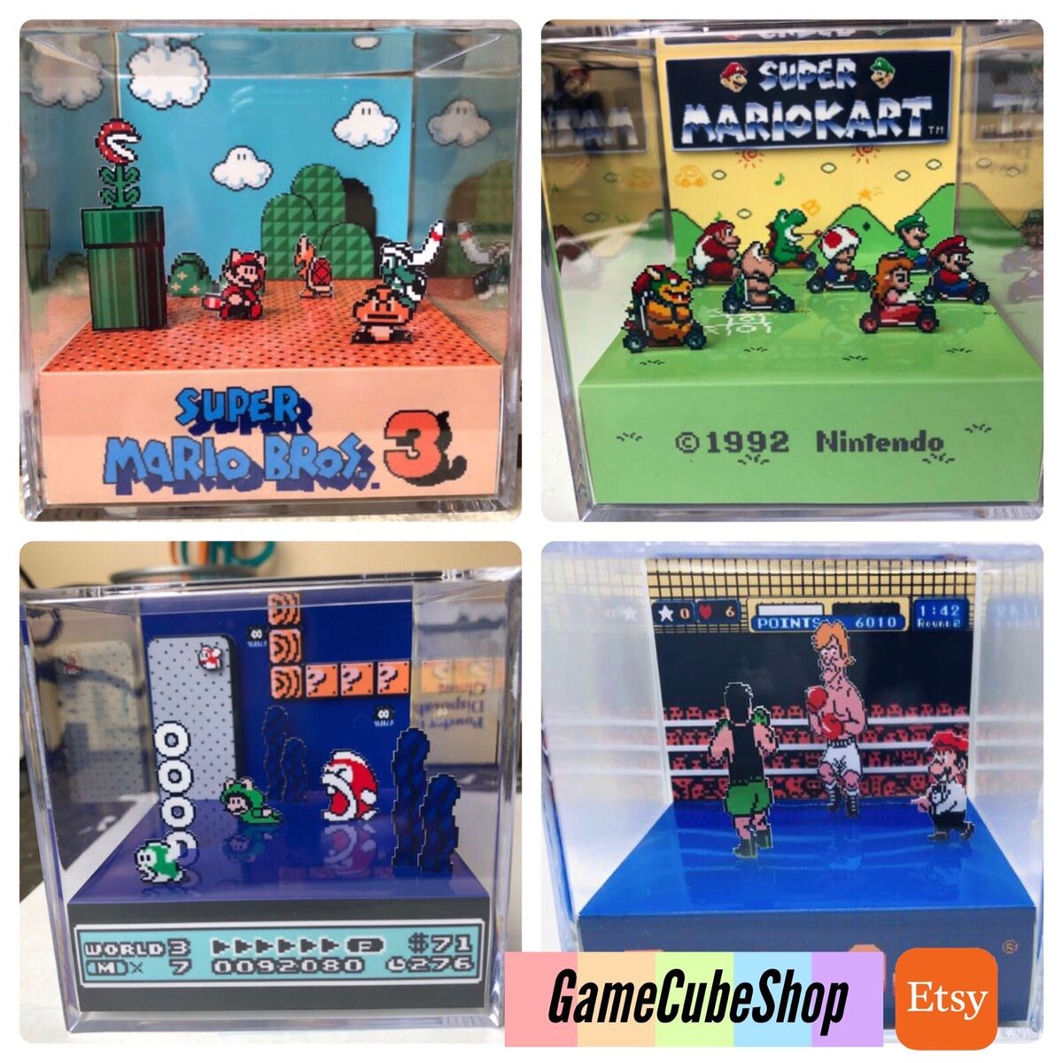 Super Mario Bros 3 Nintendo NES 3D Cube Handmade Diorama Shadowbox