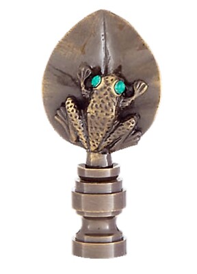 Antique Brass Finish FROG LAMP FINIAL with EMERALD EYES   2-1/2'' Tall