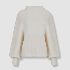 128 French Connection Women Ivory "Sofia" Balloon-Sleeve Sweater Size L