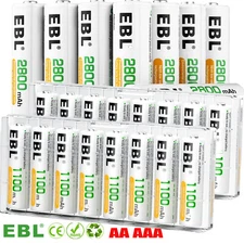 4-40x EBL AA AAA Rechargeable Batteries 1.2V 2800mAh /1100mAh Ni-MH Battery lot