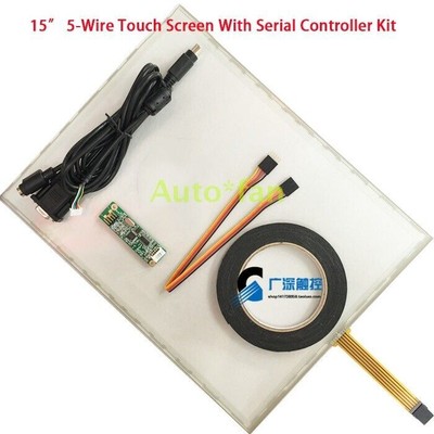 15 5-Wire Resistive Touch Screen Glass With Serial Port RS-232 Controller Kit #E