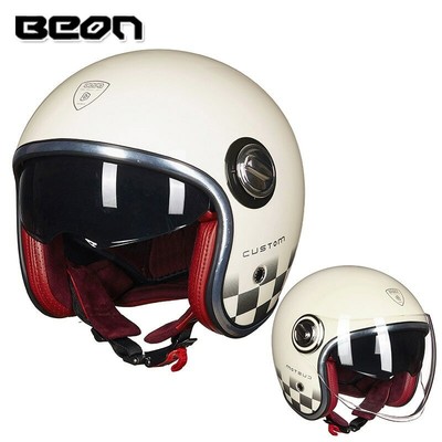 beon motorcycle helmet RetroRide Smart Bluetooth Open-Face with Dual Sun Visors Cream - Short Visor coupled with high surface hardness BEON Full Face Motorcycle Helmet
