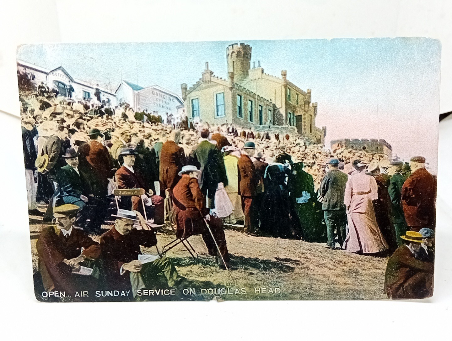 Open Air Sonntagsgottesdienst Douglas Head Isle of Man Iom Buffet Tanz Vintage Postkarte