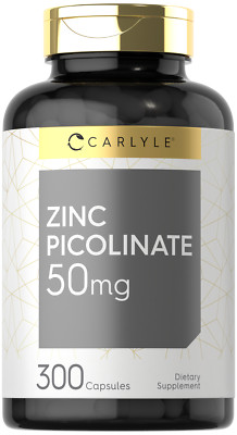 Zinc Picolinate 50mg | 300 Capsules | Value Size | Non-GMO | by Carlyle