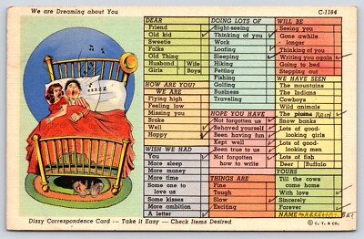 Vintage Postcard POSTED Dizzy Correspondence Card Check Items Desired