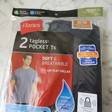 Hanes 2 Pack MEDIUM 38-40" Pocket Tshirts Soft Breathable Cool Wicking Fabric